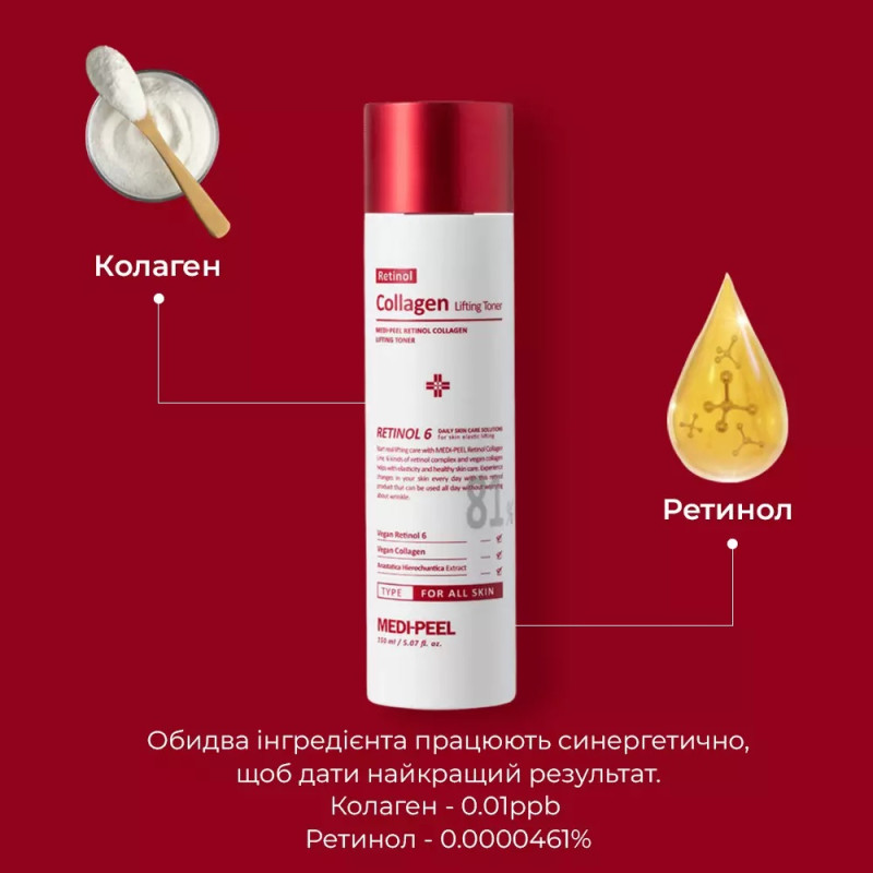 Тонер для обличчя з ретинолом і колагеном Medi-Peel Retinol Collagen Lifting Toner